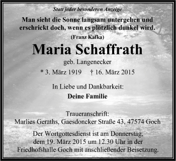 Traueranzeige von Maria Schaffrath von Gocher Wochenblatt