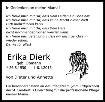 Traueranzeige von Erika Dierk von Stadtanz.Castrop-Rauxel