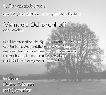 Traueranzeige von Manuela Schürenhoff von Ruhr Kurier