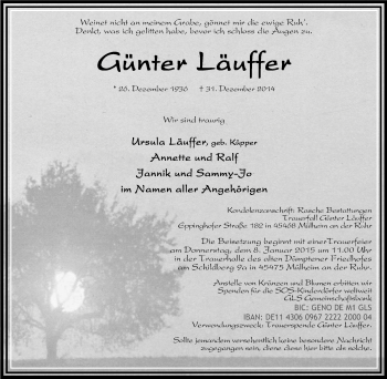 Traueranzeige von Günter Läuffer von WVW Anzeigenblätter