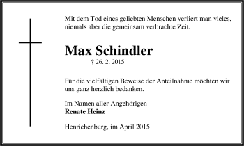 Traueranzeige von Max Schindler von Stadtanz.Castrop-Rauxel