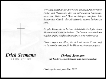Traueranzeige von Erich Seemann von Stadtanz.Castrop-Rauxel