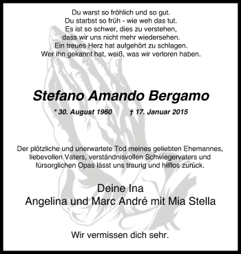 Traueranzeige von Stefano Amando Bergamo von Lüner Anzeiger