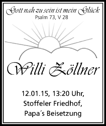 Traueranzeige von Willi Zöllner von WVW Anzeigenblätter