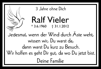 Traueranzeige von Ralf Vieler von Stadtspiegel Iserlohn + Hemer