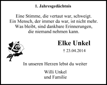Traueranzeige von Elke Unkel von Mülheimer Woche