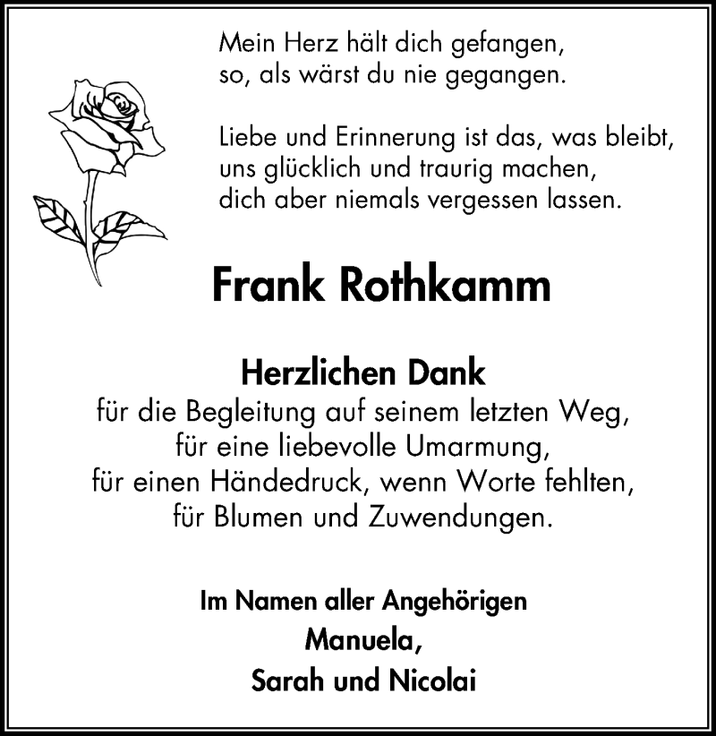  Traueranzeige für Frank Rothkamm vom 20.05.2015 aus Stadtspiegel Gelsenkirchen