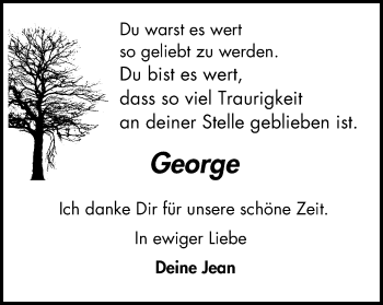 Traueranzeige von George  von WVW Anzeigenblätter