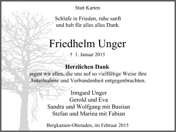 Traueranzeige von Friedhelm Unger von Lüner Anzeiger