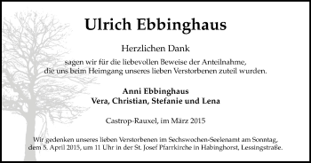 Traueranzeige von Ulrich Ebbinghaus von WVW Anzeigenblätter
