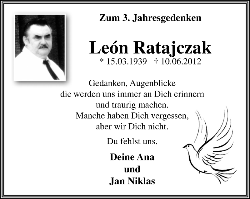  Traueranzeige für León Ratajczak vom 10.06.2015 aus Stadtanz.Castrop-Rauxel