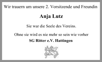 Traueranzeige von Anja Lutz von Stadtspiegel Hattingen/Niedersprockhövel