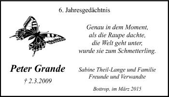 Traueranzeige von Peter Grande von Stadtspiegel Bottrop
