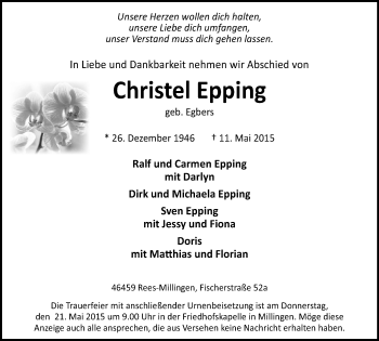 Traueranzeige von Christel Epping von Stadtanzeiger Emmerich/Rees/Isselburg