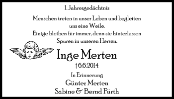 Traueranzeige von Inge Merten von Wochen-Anzeiger Oberhausen