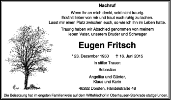 Traueranzeige von Eugen Fritsch von Wochen-Anzeiger Oberhausen
