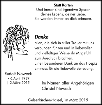 Traueranzeige von Rudolf Noweck von Stadtspiegel Gelsenkirchen