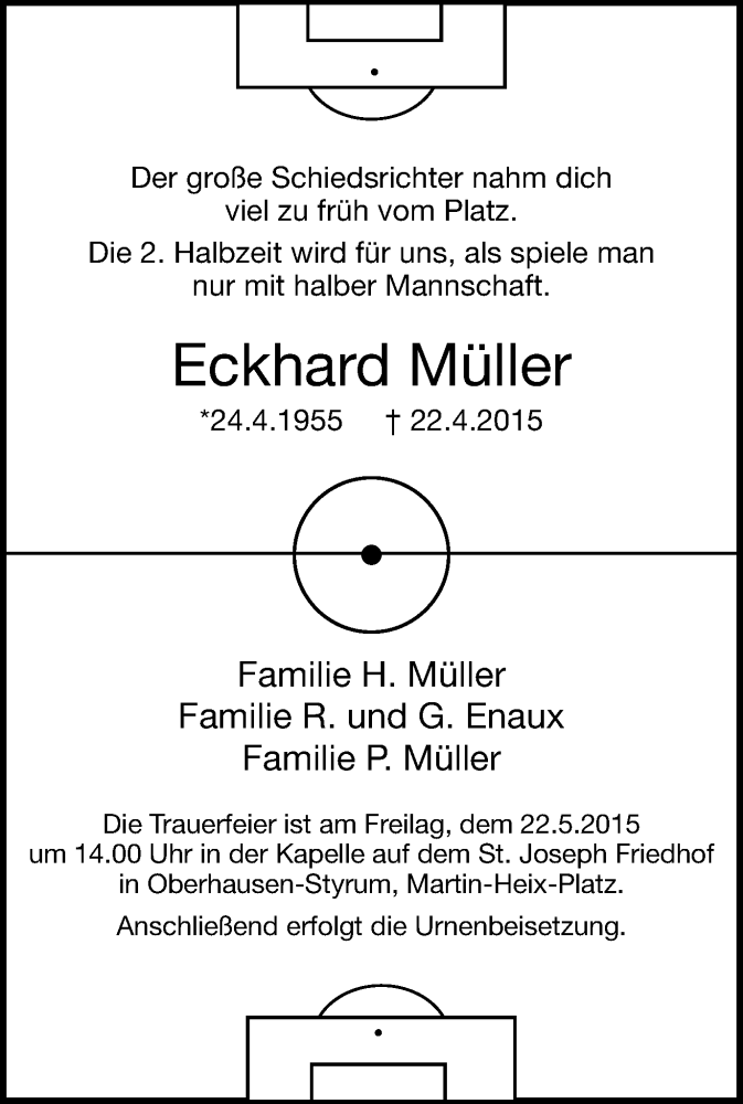  Traueranzeige für Eckhard Müller vom 16.05.2015 aus Wochen-Anzeiger Oberhausen