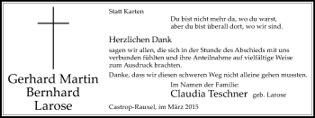 Traueranzeige von Gerhard Martin Bernhard Larose von Stadtanz.Castrop-Rauxel