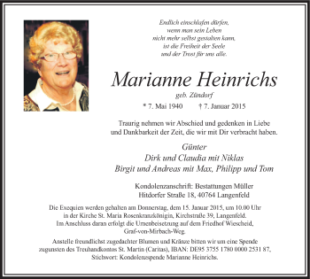 Traueranzeige von Marianne Heinrichs von Wochen-Anzeiger Langenfeld/Monheim/Hilden