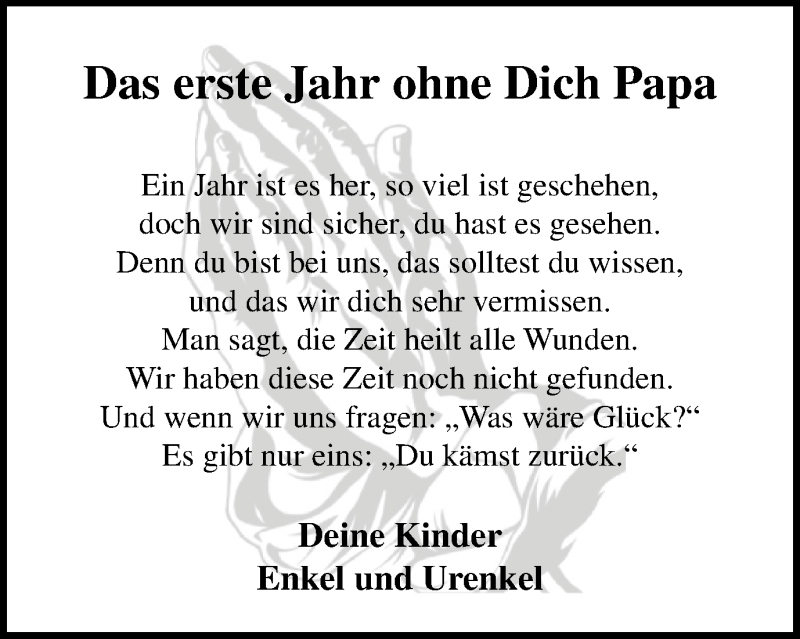  Traueranzeige für Papa  vom 18.04.2015 aus Stadtspiegel Bottrop
