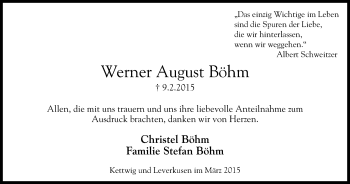 Traueranzeige von Werner August Böhm von Kettwig Kurier