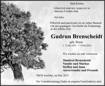 Traueranzeige von Gudrun Brenscheidt von Stadtspiegel Iserlohn + Hemer