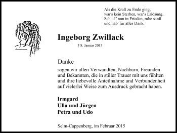 Traueranzeige von Ingeborg Zwillack von WVW Anzeigenblätter