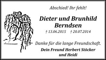 Traueranzeige von Dieter und Brunhild Berndsen von Stadtanzeiger Emmerich/Rees/Isselburg