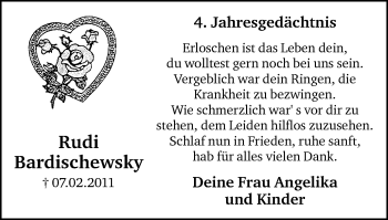 Traueranzeige von Rudi Bardischewsky von Wochenblatt Herne/Wanne-Eickel