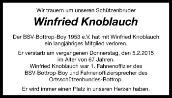 Traueranzeige von Winfried Knoblauch von Stadtspiegel Bottrop
