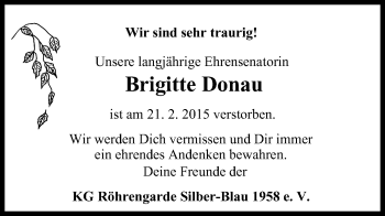 Traueranzeige von Brigitte Donau von Mülheimer Woche