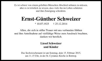 Traueranzeige von Ernst-Günther Schweizer von Stadtspiegel Bottrop