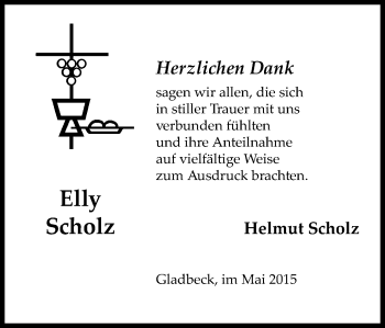 Traueranzeige von Elly Scholz von Stadtspiegel Gladbeck