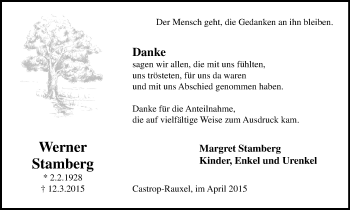 Traueranzeige von Werner Starnberg von Stadtanz.Castrop-Rauxel