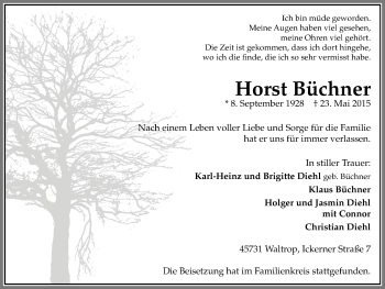 Traueranzeige von Horst Büchner von Stadtanz.Castrop-Rauxel