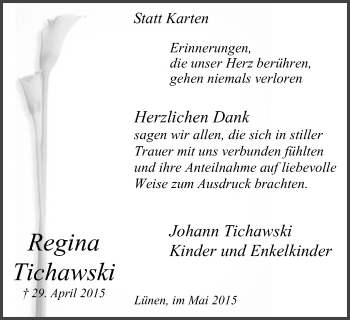 Traueranzeige von Regina Tichawski von WVW Anzeigenblätter