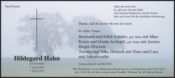 Traueranzeige von Hildegard Hahn von Stadtanz.Castrop-Rauxel