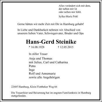 Traueranzeige von Hans-Gerd Steinike von WVW Anzeigenblätter
