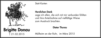 Traueranzeige von Brigitte Donau von Mülheimer Woche