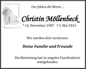 Traueranzeige von Christin Möllenbeck von Stadtanzeiger Emmerich/Rees/Isselburg