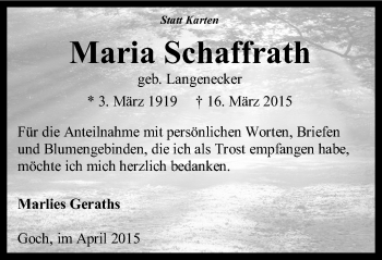 Traueranzeige von Maria Schaffrath von Gocher Wochenblatt