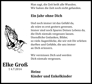Traueranzeige von Elke Groß von Wochen-Anzeiger Oberhausen
