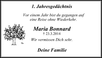 Traueranzeige von Maria Bonnard von Mülheimer Woche
