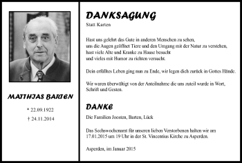 Traueranzeige von Matthias Barten von Gocher Wochenblatt