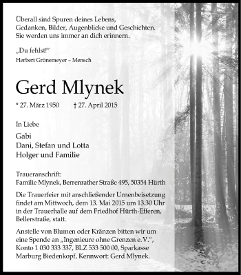 Traueranzeige von Gerd Mlynek von Lüner Anzeiger