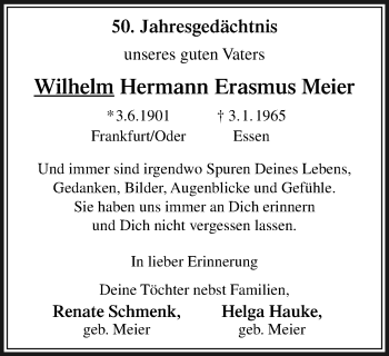 Traueranzeige von Wilhelm Hermann Erasmus Meier von WVW Anzeigenblätter