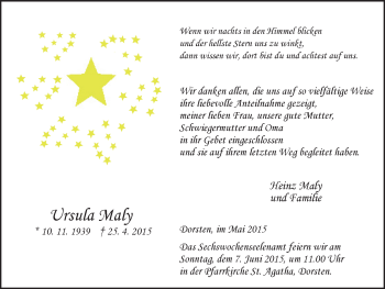Traueranzeige von Ursula Maly von Stadtspiegel Haltern + Dorsten