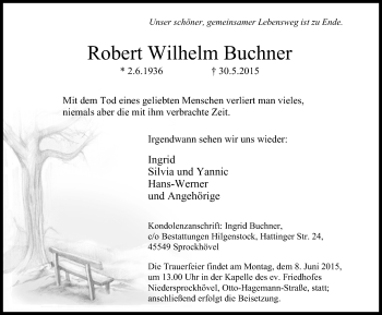 Traueranzeige von Robert Wilhelm Buchner von Stadtspiegel Hattingen/Niedersprockhövel