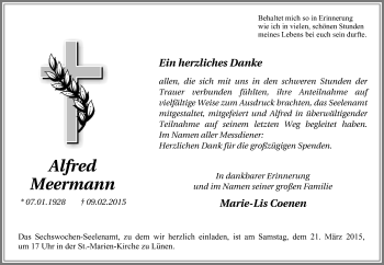Traueranzeige von Alfred Meermann von Lüner Anzeiger